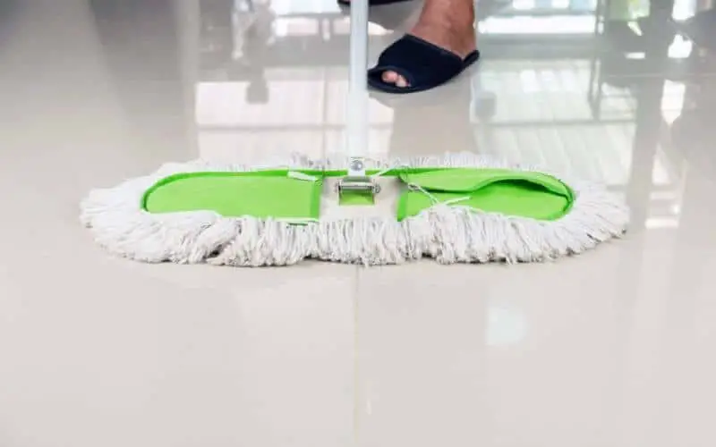 mopping a tile floor