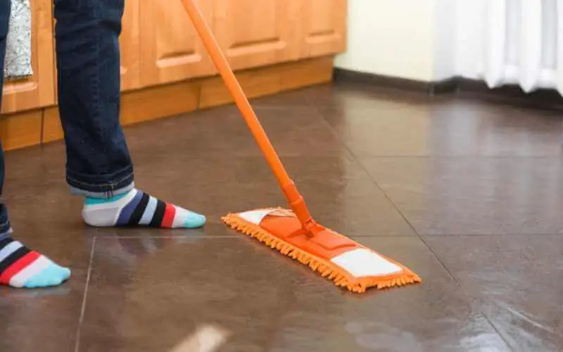cleaning a tile floor