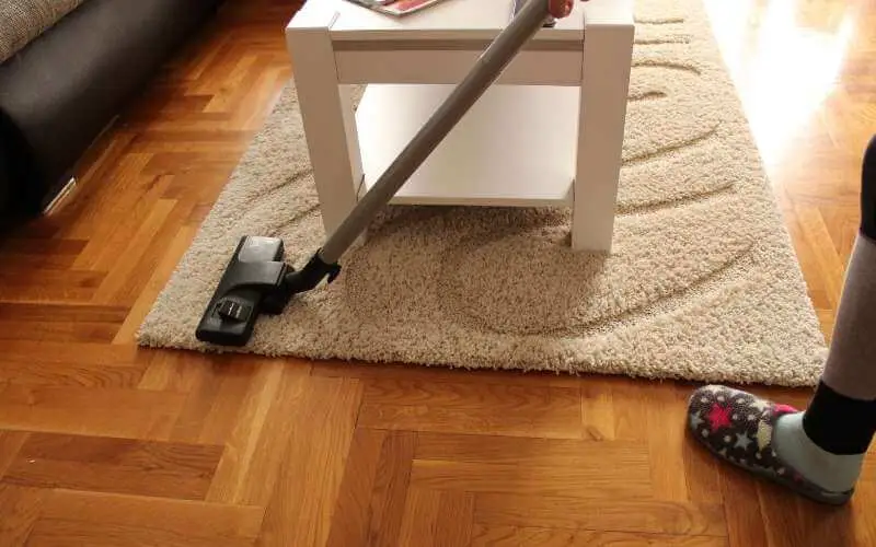 vacuuming carpet on hardwood