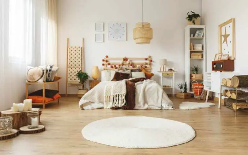 white rug in bedroom